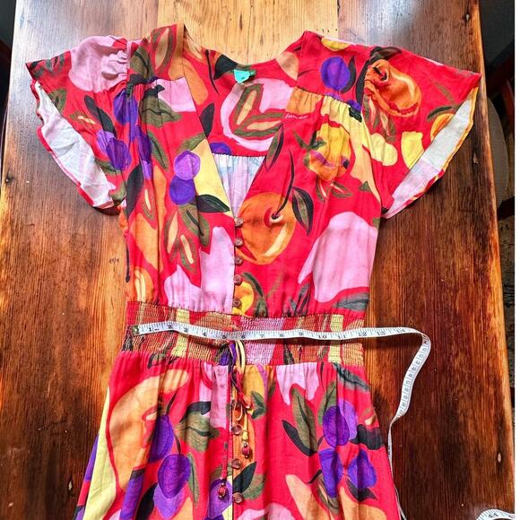 FARM RIO Multicolor Floral Maxi Button Front High Low Ruffle Dress Women's Small - Picture 2 of 9